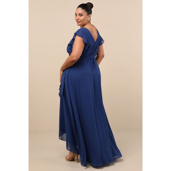 Lulus Ravishing Charm Dress Women's 3X Dark Blue High Low Ruffled Wrap Maxi NWOT - Picture 3 of 11